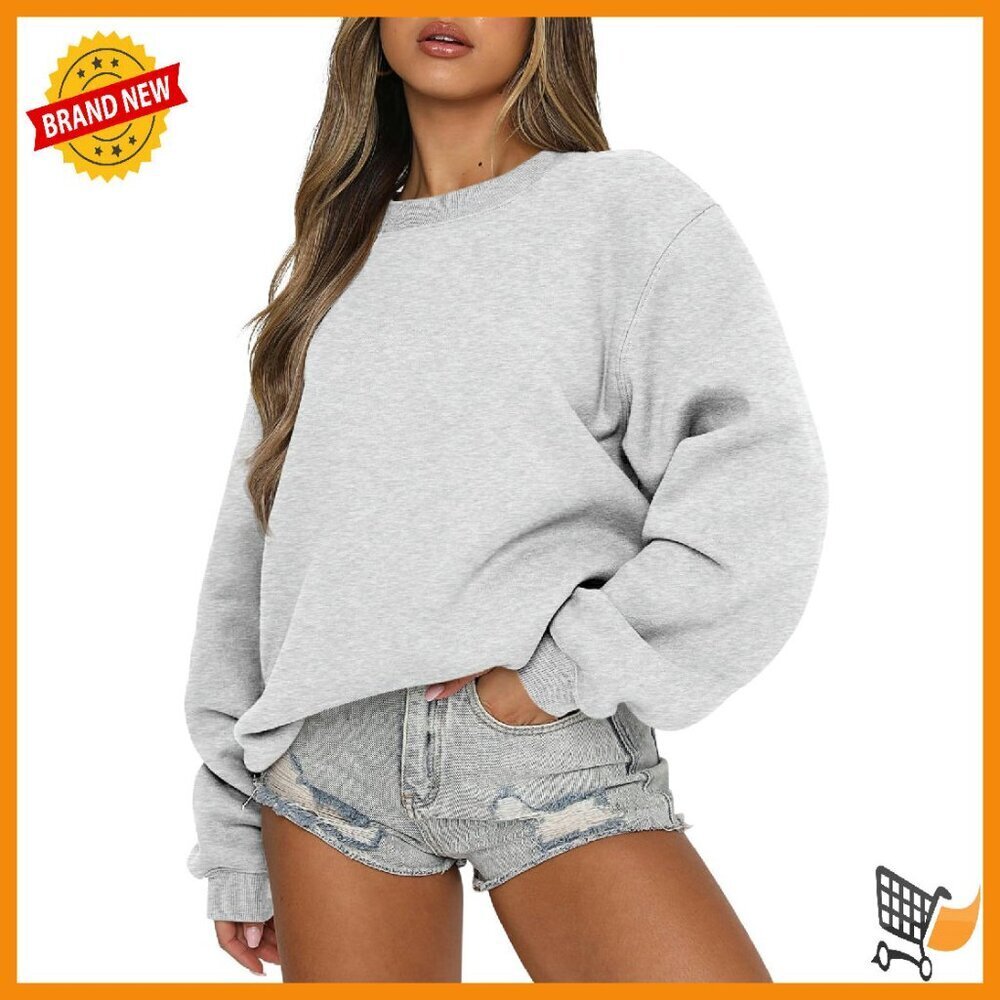 Oversized Fleece Crewneck Sweatshirt for Women - Loose Fit Pullover